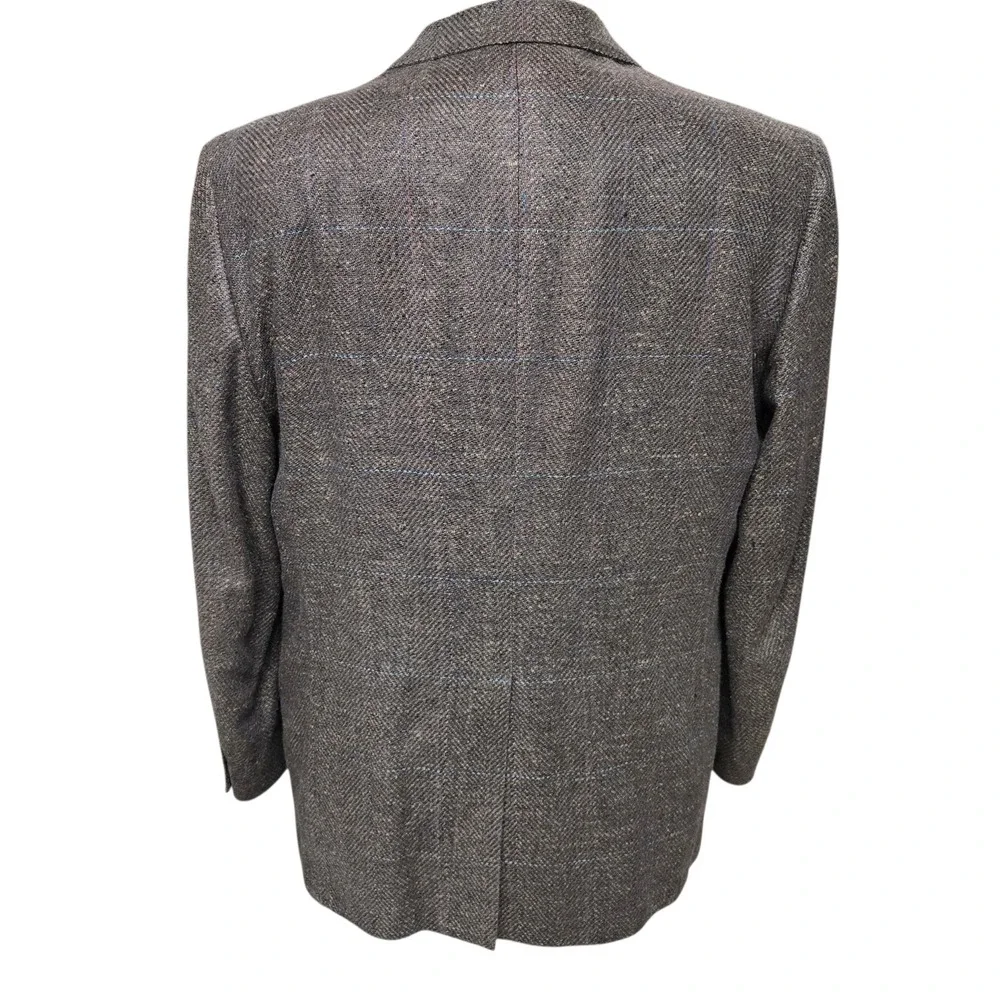Vtg Christian Dior Monsieur Silk Sport Coat 44R Tweed Herringbone Windowpane Brn